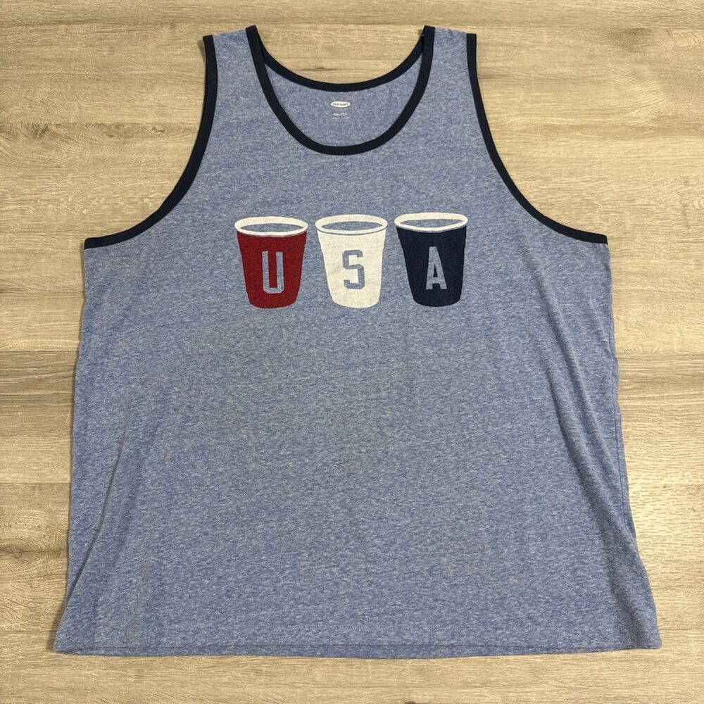 Old Navy USA Shirt Tank Top Men's Blue Patriotic 2XL Cotton Blend Sleeveless